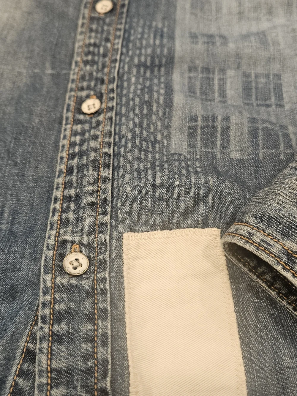 True Religion Blue Patchwork Denim Shirt Slim Fit- Men M